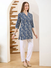 Neck Embroidered Denim Kurta